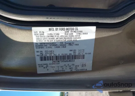 2006 Mercury Grand Marquis Ls из США, поврежденный, VIN 2MEFM75VX6X640351